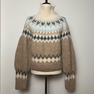 rag & bone Fran Turtleneck Sweater - Oatmeal Small Fair Isle Out of Stock Online